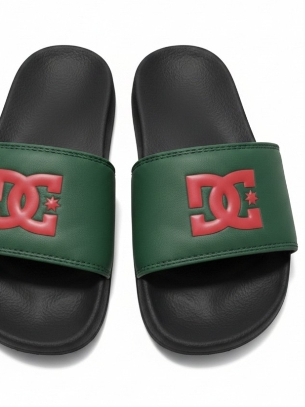 DC Green Strap Slides with Red Logo